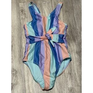 Wonder Nation Striped Tie-Front Swimsuit One Piece Bathing‎ Suit Kids L